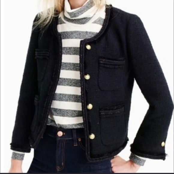J CREW Lady Jacket Cropped Black Tweed Womens Size 4 Old Money Career Wool Blend - Picture 1 of 11